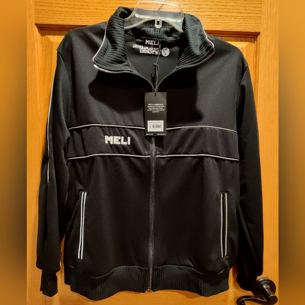 NWT MELI Black Men's Track Jacket, small, Indianapolis Motor Speedway branded.